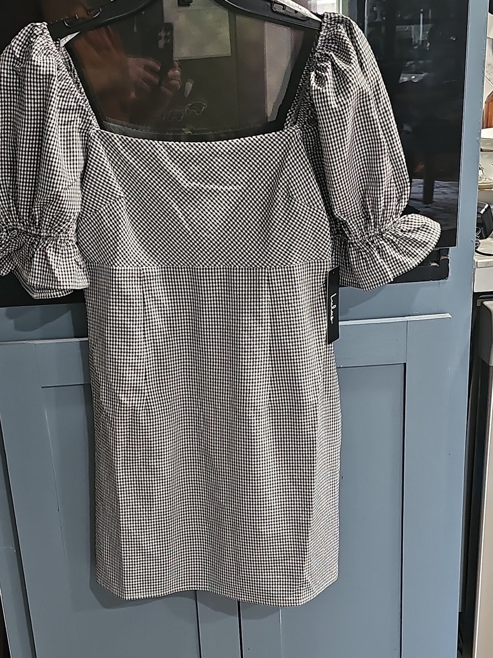 Lulu's Black & White Gingham Puff-Sleeve Mini Dress